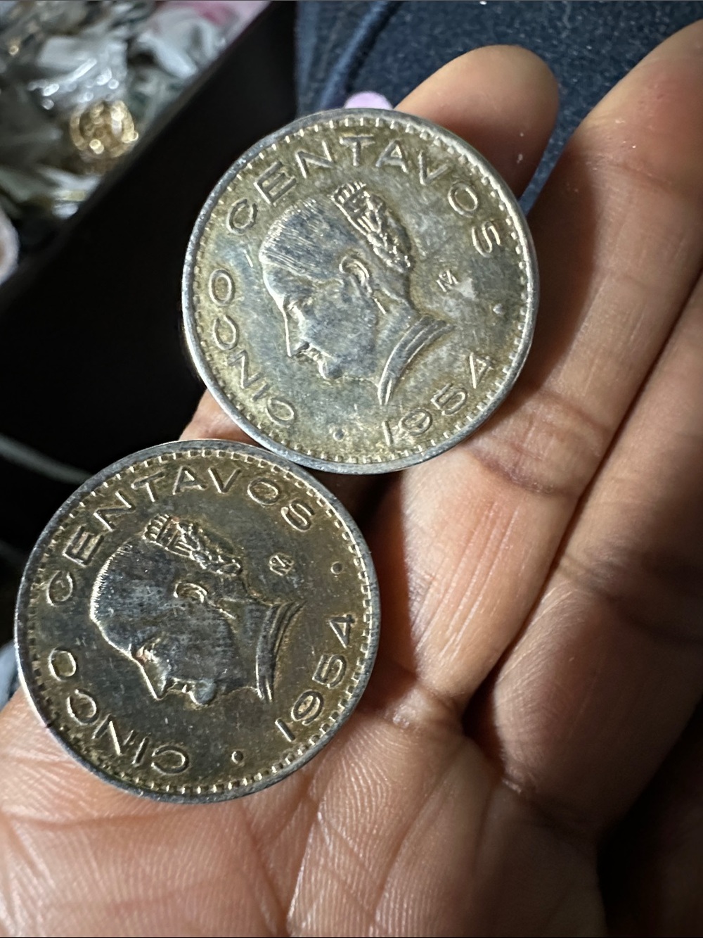 2 Vintage clip on 1954 Cinco Centavos Silver Coins earrings - Pair